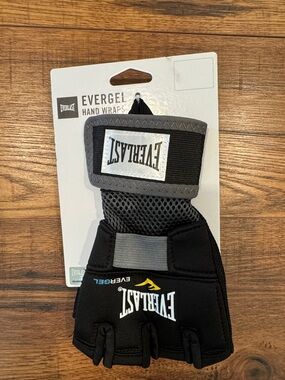 BRAND NEW! Everlast Black and Gray Fingerless Evergel Training Hand Wraps sz: L